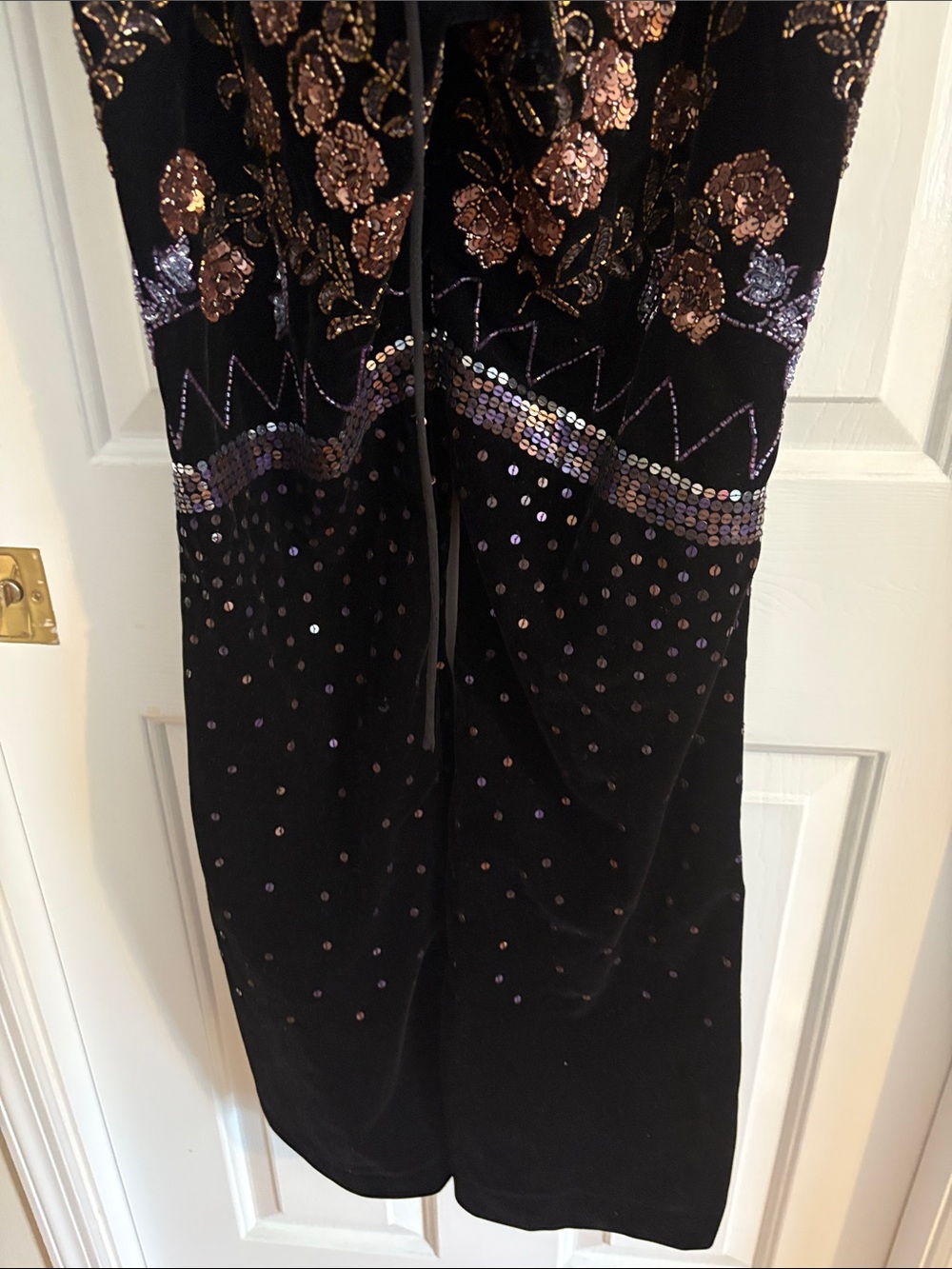 NASTY GAL BLACK, ROSE GOLD & BLUE SEQUIN JUMPSUIT. SIZE 4. BACK LACEUP & ZIPPER. - Picture 9 of 14